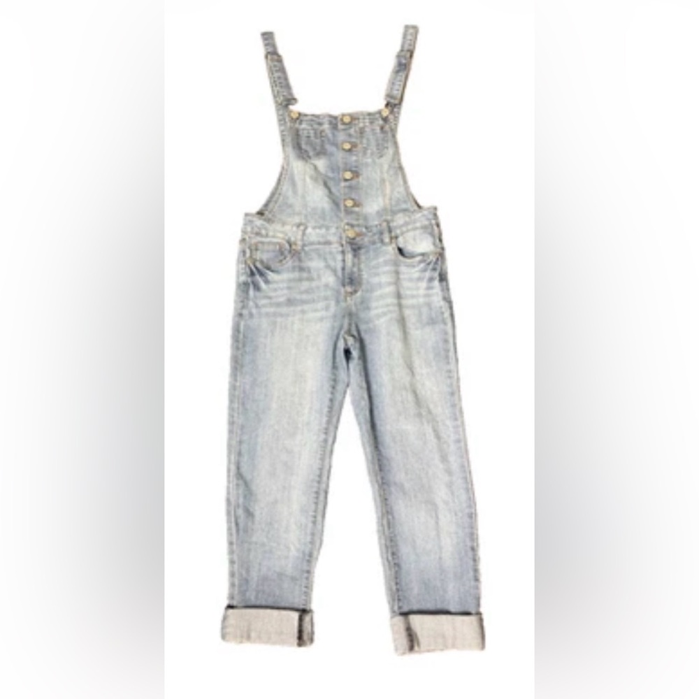 Wax Denim Overalls Bib Stretch Skinny Leg Rolled Hem Women's Size Medium